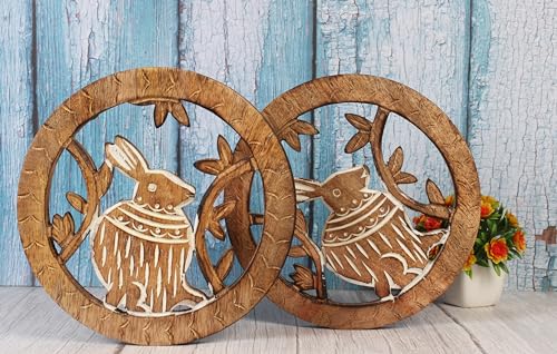 Set-of-2-Rabbit-Wooden-Trivets-for-Hot-Pots-and-Pans-Tea-Pot-Holders-Hot-Pads-Modern-Farmhouse-Kitchen-Counter-Decor-8-Inch-Diameter Set of 2 Rabbit Wooden Trivets for Hot Pots and Pans Tea Pot Holders Hot Pads Modern Farmhouse Kitchen Counter Decor 8 Inch Diameter