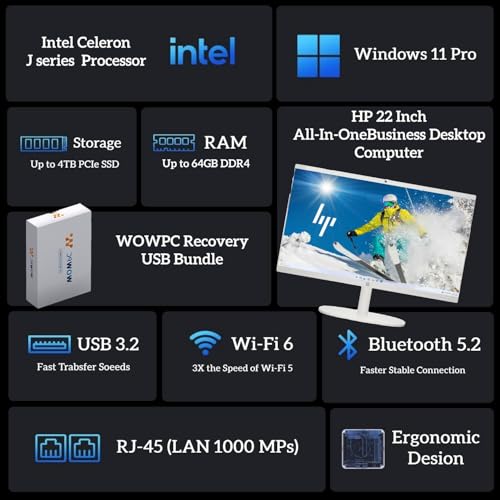 HP 2025 Latest 22 inch All-in-One Desktop Computer • FHD Display • Intel CPU • Microsoft Office Trial • USB-C • White KB & Mouse • WOWPC Recovery USB • Windows 11 - Image 3