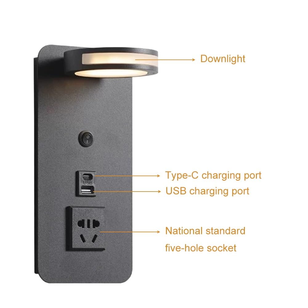 Jadssox Verstellbare LED-Wandleuchte Mit Schalter, USB-Ladeanschluss Und 350°-Drehung, Ideal Als Nachttischlampe, Leselampe Oder For Wohnzimmer Und Schlafzimmer(Black)