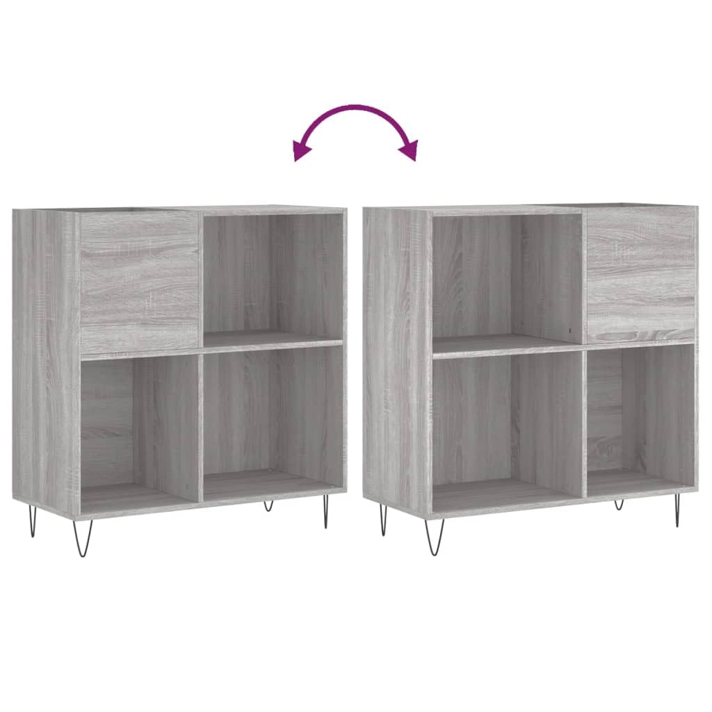 Armadio per dischi grigio sonoma, 84,5 x 38 x 89 cm, in legno con piastra superiore stabile e gambe in ferro, ideale per vinile, CD, DVD, media, TV, giochi, soggiorno, spazio di