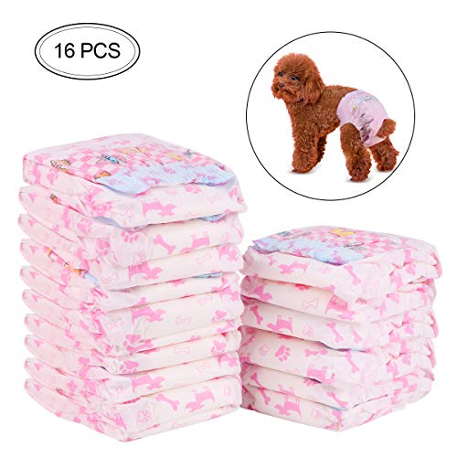 RCruning-EU Windeln für Hündinnen Hunde Windeln Pet Weiche Weiblich Windeln -16Pack (S:3-5KG)
