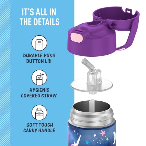 Image of THERMOS FUNTAINER Water Bottle with Straw - Kids Stainless Steel Vacuum Insulated Water Bottle with Lid, Space Unicorn, 12 Ounces (Pack of 6)