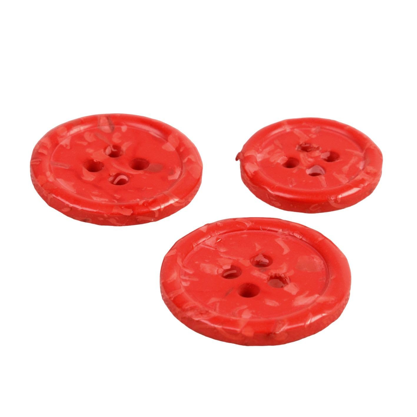 Pack of 6 Round Buttons 4 Holes Recycled Bottles Red Size 15 mm