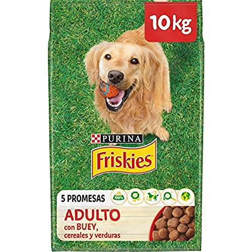 Friskies Purina Pienso para Perro Adulto con Buey, Cereales y Verduras, saco de 10kg