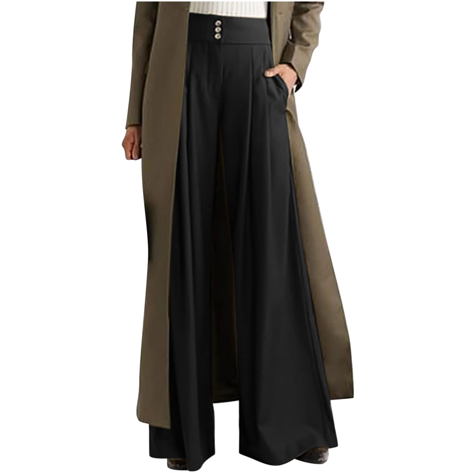 XUNRYAN Womens Dressy Paperbag Sailor Pants Casual High Waisted Baggy Culottes Loose Fit Suit Pants Slacks with Pockets