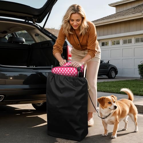 Image of Magshion 3-Wheel Pet Stroller, Foldable Travel Jogger for Small & Medium Dogs & Cats (Up to 33lbs), Lightweight Carrier with Breathable Mesh Cover, Cup Holder & Storage Basket, Hot Pink Polka Dots