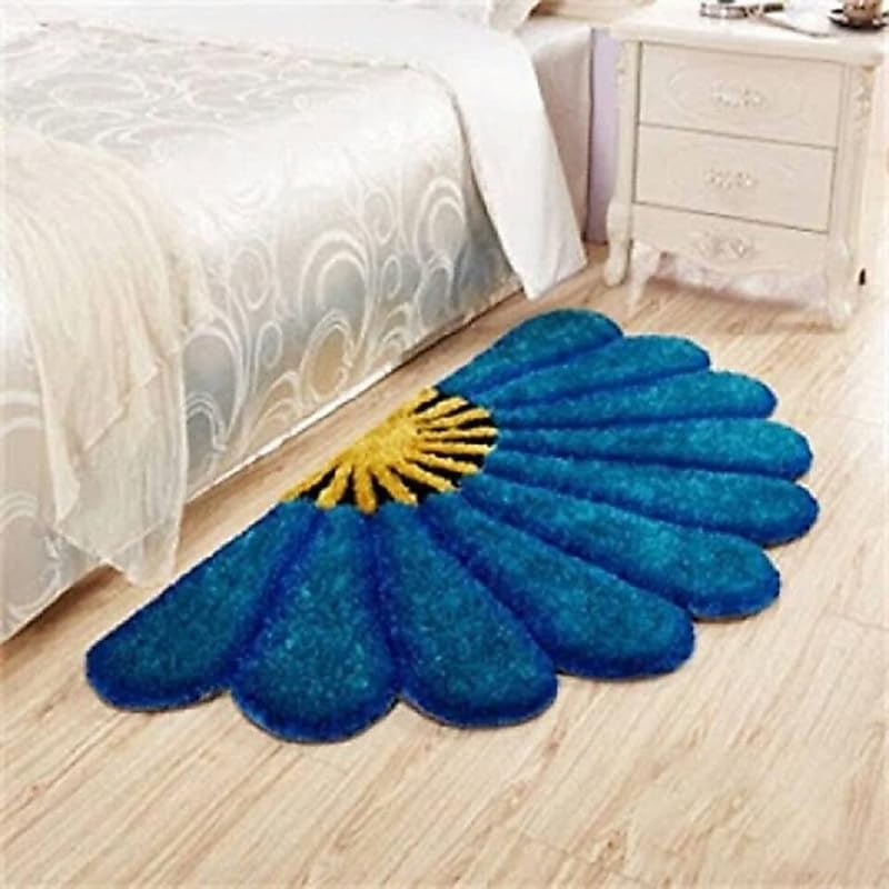Image of ARBON Half Sunflower Front Back Doormat | 5D Shaggy Mat for Home Office | Half Sunflower Shaggy Doormat|Soft Floormat for Living Room Bedroom Kitchen, 17 x 34 Inches(Blue)