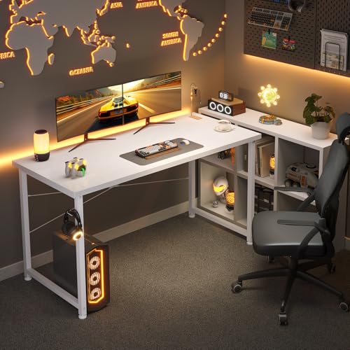 Scrivania per Computer, Scrivania da Ufficio, Scrivanie da Lavoro con Gancio para Auriculares Mesa de Escritura (Bianca, 120x48cm) - Scrivania Gaming - Immagine 4
