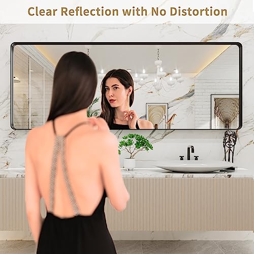 LOAAO 84x32 Inch Black Metal Framed Bathroom Mirror for Wall, Matte Black Bathroom Vanity Mirror Farmhouse, Large Rounded Rectangle Mirror, Anti-Rust, Tempered Glass, Hangs Horizontally or Vertically
