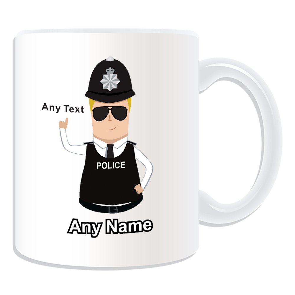 Unigift White Personalised Gift - Police Constable/Sergeant Mug (Police Design Theme, ) - Any Name/Message On Your Unique - Pc Sgt Cid Ds - Blonde/Yellow Hair Policeman Hat Cap Helmet - Detective