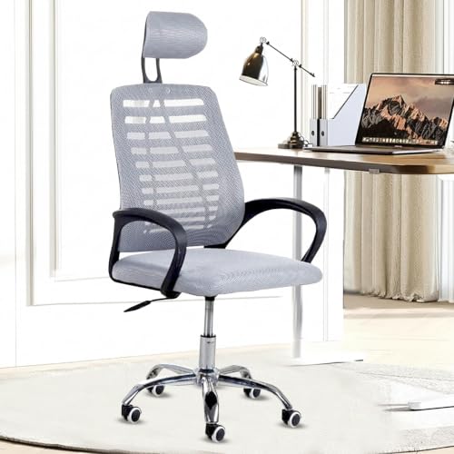 Image of Casa Copenhagen,Mesh Office Desk,Rocking, Ergonomic Computer Chair Adjustable High with Headrest and Comfortable Armrest Swivel Chair - Grey Milange & Black Handle