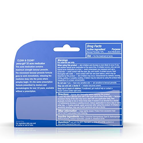Image of Clean & Clear Persa-Gel 10 Acne Medication Spot Treatment with Maximum Strength 10% Benzoyl Peroxide, Pimple Cream & Acne Gel Medicine for Face Acne with Benzoyl Peroxide Medication, 1 oz (Pack of 6)