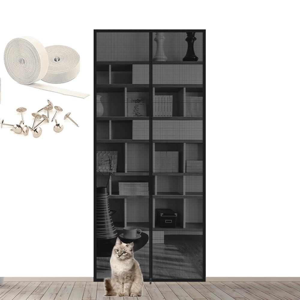 NaLsa Customizabl Puerta Reforzada para Gato, Resistente A Prueba De Mascotas con Cierre Bilateral Cortinas Puerta con Mosquitera Gruesas Y Resistentes RecáMara Sala Estar Puerta De Patio Cocina