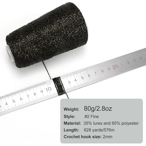 Image of Metallic Crochet Thread, 80g Lurex Yarn for Charms(Black Gold) | 35% lurex and 65% polyester, 628 yd #2 fine thread; adds metallic shine to crochet, knitting, charms, clothing and decor