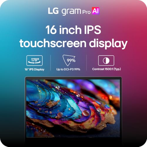 Image of LG gram Pro 16-inch Thin and Lightweight Dual AI Touchscreen Laptop Computer, Windows 11 Home, Copilot+ PC, Intel Core Ultra 7 355, 16GB RAM, 1TB SSD, Obsidian Black