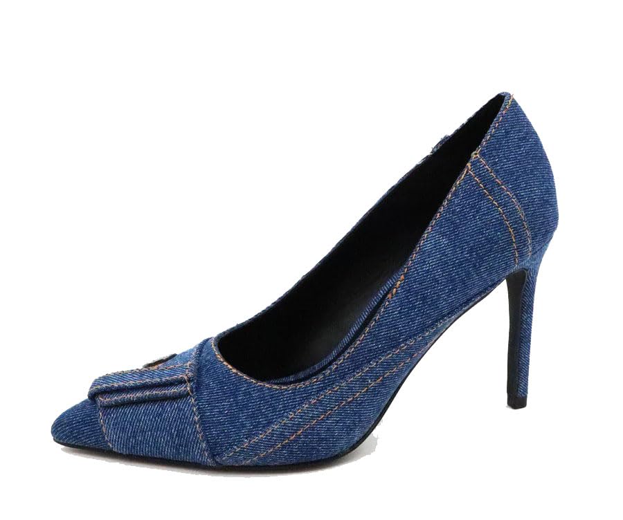 BAMBOO Neroli-17 Midnight Blue Denim Pointed Toe Stiletto Heel Pumps for Women