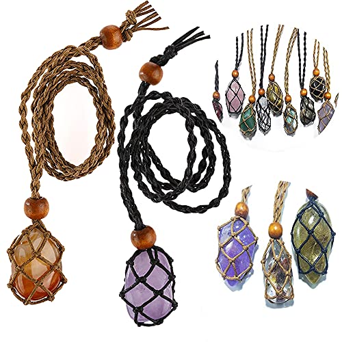 Crystal Cage Necklaces Holder - Stone Cage for Crystals, Necklace Cord for Crystal, Quartz Raw Stone Necklace Cord, Crystal Pendants Necklace Rope Adjustable Quartz Raw Stone Cord (Black&Brown) (2pcs)