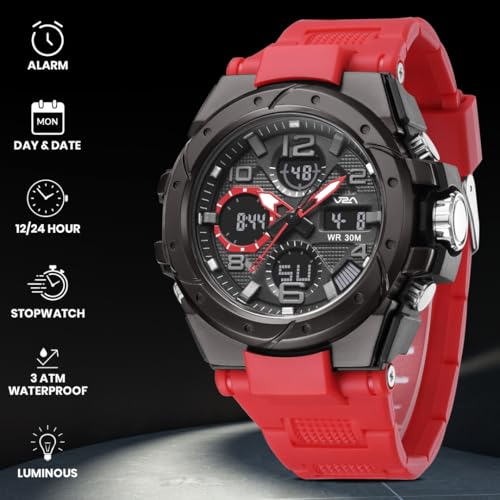 Image of V2A Styrke 5110 Analog Digital Watch for Men | Hybrid Multi Display Dial | Alarm Stopwatch Day Date 12 /24 Hr | TPU Strap | 30M Water Resistant