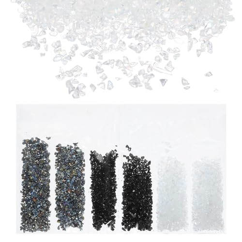 uxcell Crushed Glass High Luster Chips 1-3mm 29g Irregular Glass Metallic Crystal Chips for Resin Arts Craft DIY Vase Filler Jewelry Making Decoration, 3 Colors, Black White Color Series