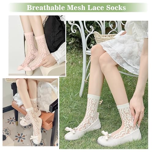Image of YOYOU Ruffle Crew Socks Women, Frilly Socks, Girly Scalloped Lettuce