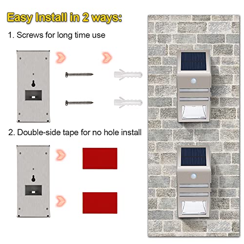 Roopure Solar Fence Post Lights Motion Sensor, Stainless Steel, Outdoor Waterproof Solar Powered Deck Stairs Security Light , Wall Mounted Solar Accent Light For Yard Garden, 4 Pack #TOP3