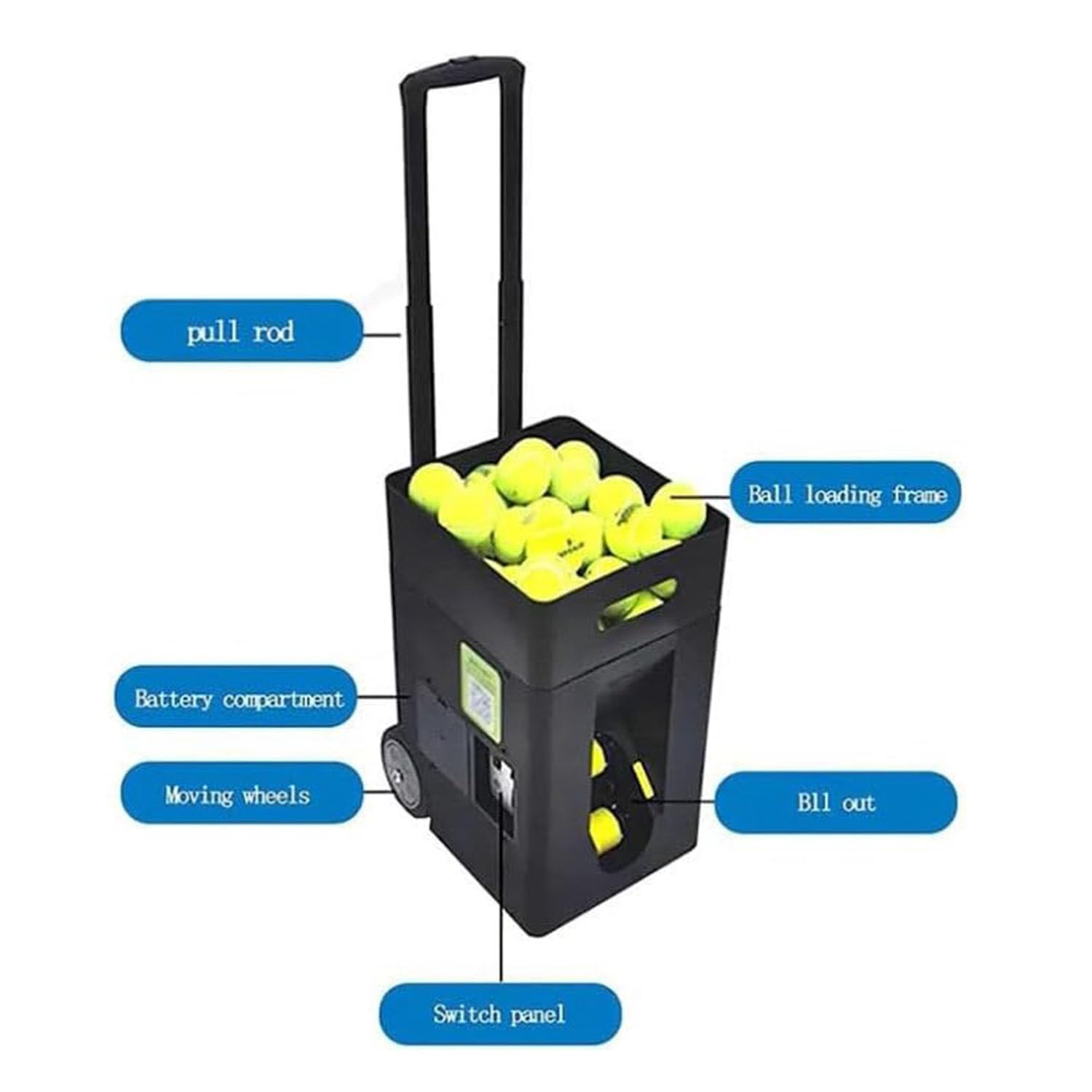 LQQYJSM Portable Tennis Ball Machine, Intelligent Automatic Ball Throwing Machine, 50-Ball Tennis Ball Machine, Pre-Programmed and Custom Drills, Complete Training Mode, for Solo Training Sports