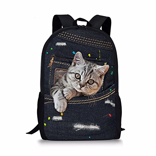 HUGS IDEA Under Animal bedruckter Kinder-Rucksack, Blau, Tasche Katze 3 (Schwarz) - Y-CC3323C Cover