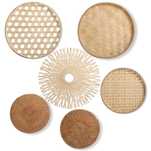6 Pcs Wall Basket Decor Set, Handwoven Wood Boho Wall