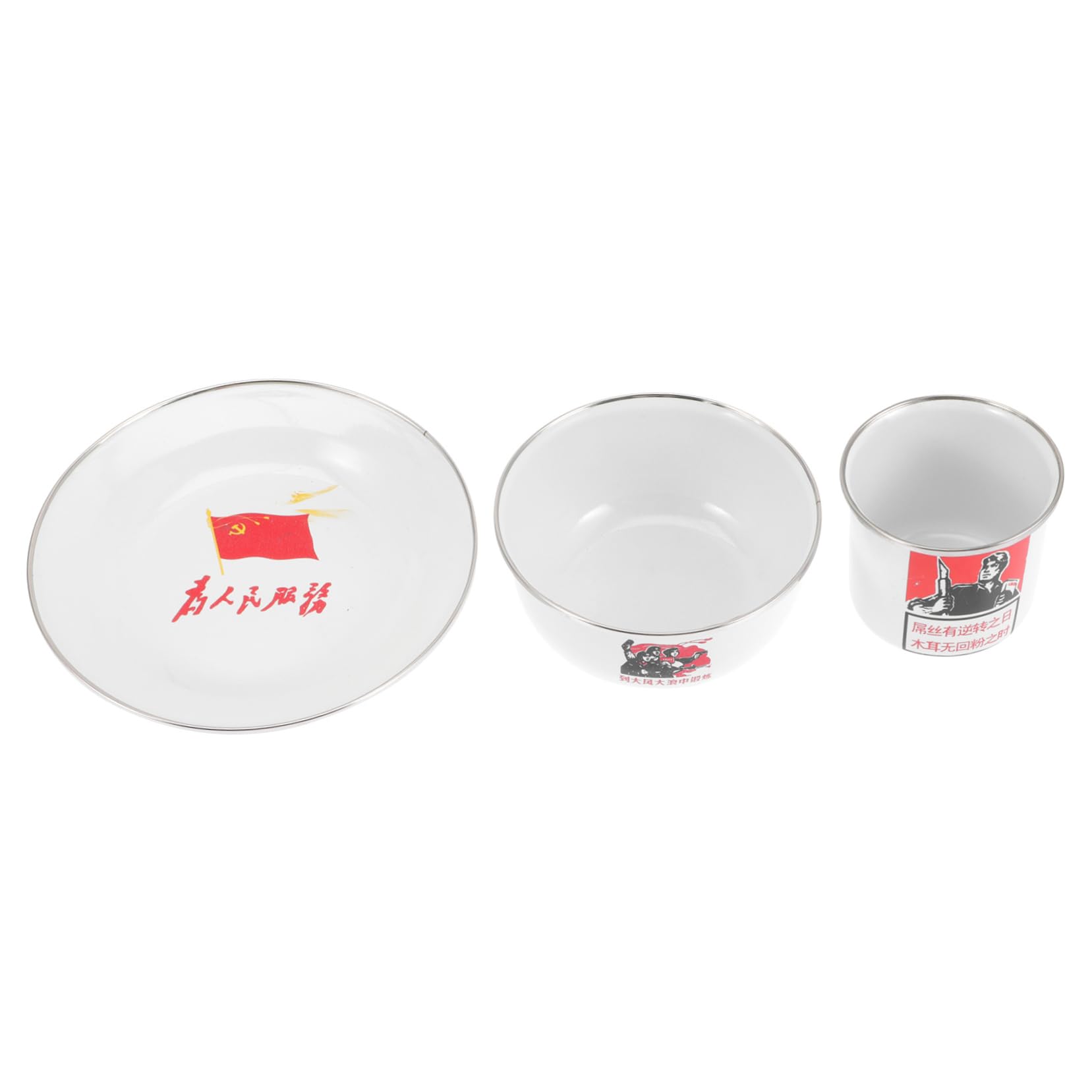 DECHOUS 1Set Creative Enamel Dinnerware Set Portable Tableware for Home Restaurant and Stylish Soup Bowl Rice Bowl and Cup with Smooth Edges for Sharing Meals