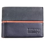 100% cuir v�ritable avec protection RFID. Profil traditionnel. Contient 7-14 + cartes. Note manchon. Fen�tre d'identification. Poche � monnaie zipp�e. Marque Rip Curl. 11,5 cm x 8,5 cm