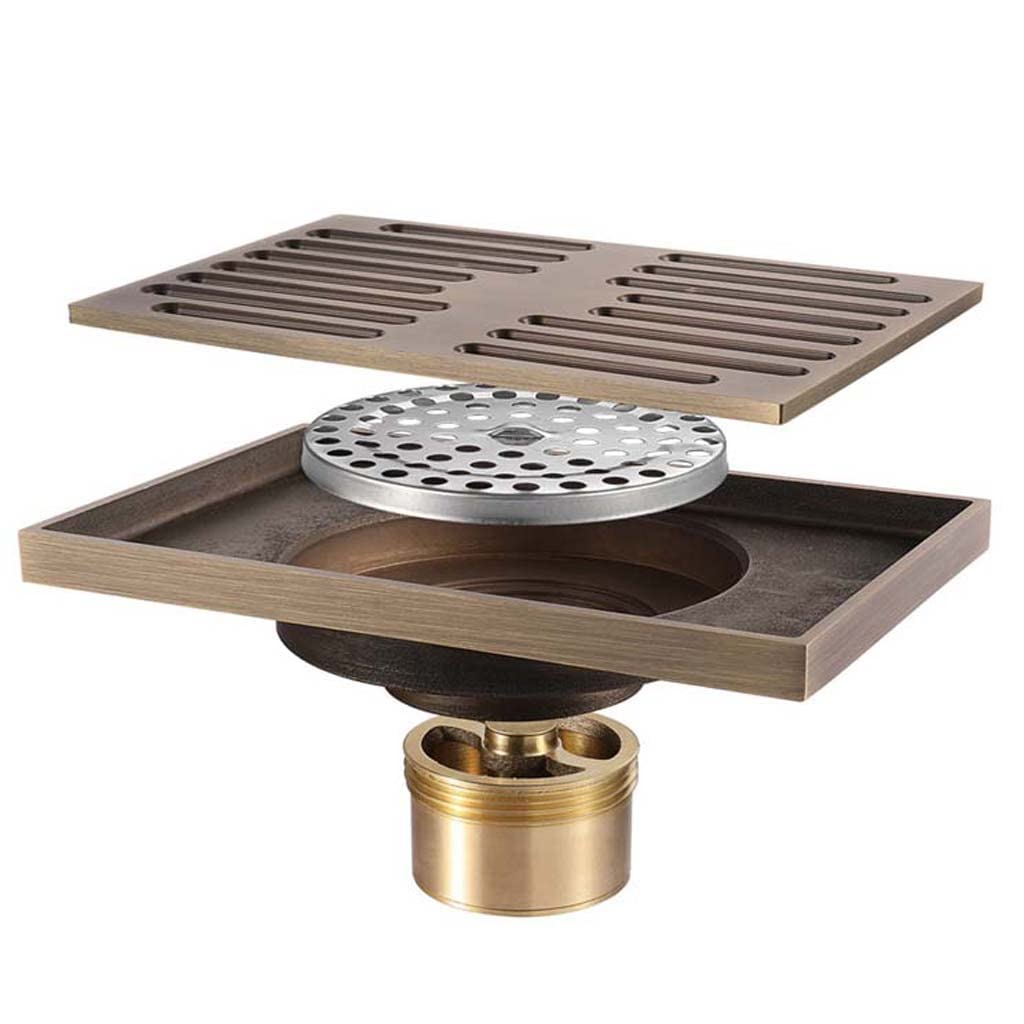 TJH 140 * 90mm Plein Cuivre Salle De Bains Résistant Aux Insectes Et Aux Odeurs À Haut Débit Rectangulaire Bronze Antique Bronze Siphon De Sol pour Hôtel, Salle De Bains, Garage Et sous-Sol