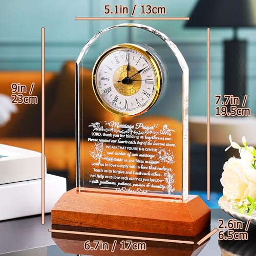 Image of Ornalrist Wedding Gifts for Couples 2026 Glass Clock with Wooden Light Base, Happy Anniversary Marriage Prayer with Inspiring Quotes, Unique Newlywed Mr and Mrs Engagement Bridal Shower Home Decor