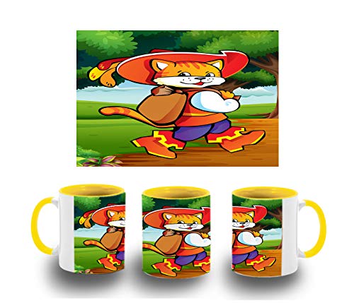MERCHANDMANIA TAZA AMARILLA EL GATO CON BOTAS color mug