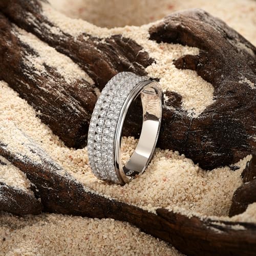 Mens Moissanite Wedding Band 88 Round Cut 4 Rows of D Color VVS1 Clarity 925 Sterling Silver Promise Ring Engagement Band Gifts for Him Size 7-142
