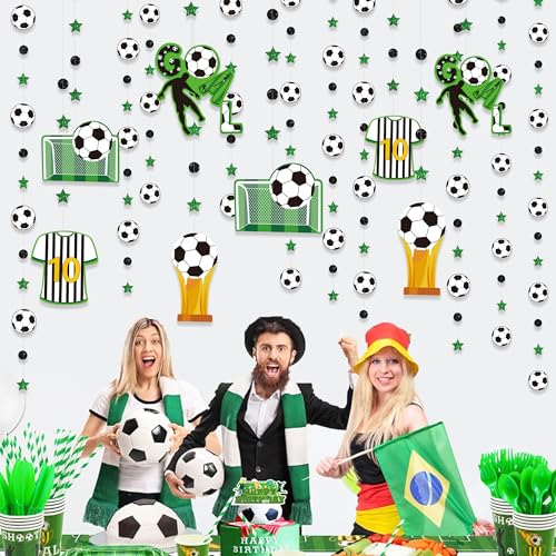 Image of pinkblume Soccer Party Decorations Black Green Circle Dot Star Soccer Sport Theme Hanging Cutout Garland Streamer for Birthday Wedding Shower Party Supplies Wall Ceiling Decor