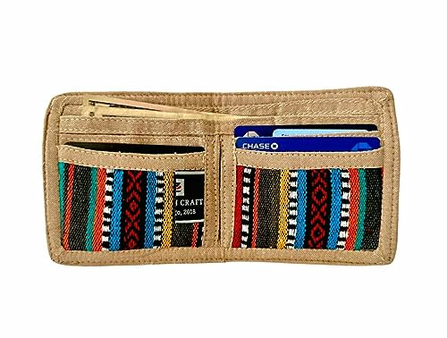 Natural Hemp and Gheri made Bi-Fold slim wallet. Thin and Stylish sweat resistance. Multiple Card slots pockets, Unique Hand Made Craftmanship.2