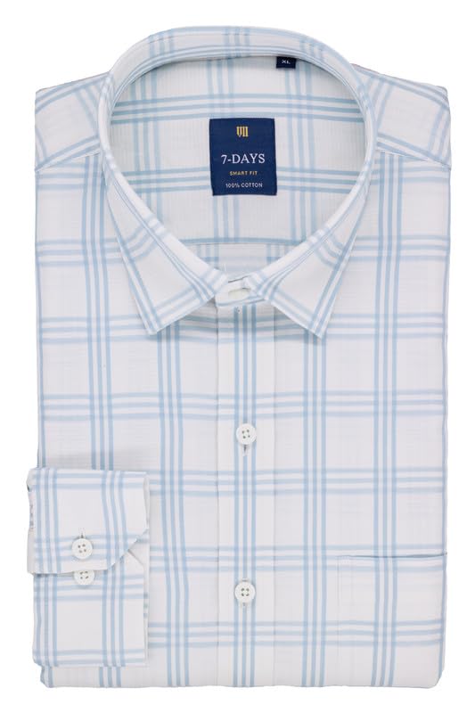 Image of 7-DAYS Men's Premium Check Shirt - 100% Cotton, Tailored Fit (Between Slim & Regular), Full Sleeve, with Pocket - Smart Office & Casual Look