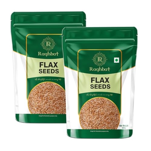 Image of Raghbat Pure Flax Seeds,1kg, Rich in Protein & Dietary Fibre, Source of Iron| Pack of 2-500g Pouch Each