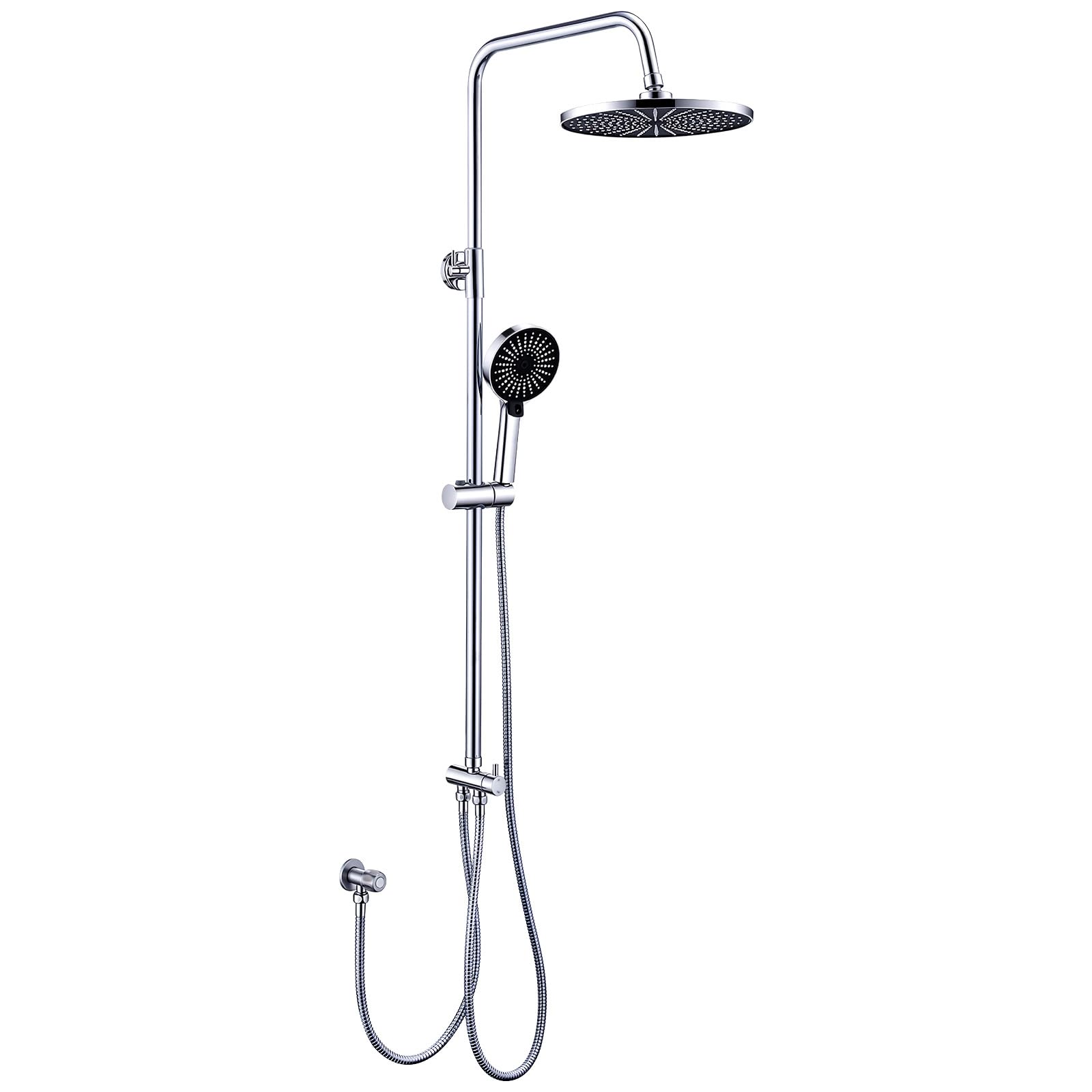Kit de ducha sin grifería ajustable en altura Ducha de lluvia redonda 26 cm y ducha de mano 3 chorros Acero inoxidable instalación rápida