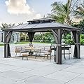 YITAHOME 12x16FT Polycarbonate Gazebo Double Roof Canopy Outdoor with Netting and Shaded Curtains, Aluminum Frame Polycarbonate Hardtop Garden Tent for Patio, Backyard, Deck and Lawns, Grey