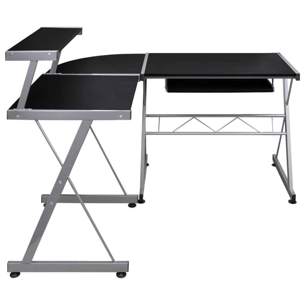 Scrivania in metallo per ufficio,Scrivania vintage industriale per studio,Postazione di lavoro per camera da letto e soggiorno,Scrivania Computer Angolare Nera 132x112x99cm Legno Multistrato