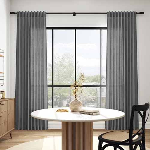 Image of Nanspring Blazer Grey Curtains Linen Blend Light Filtering Back Tab Curtain 84 Inches Long, Semi Sheer Privacy Drapes for Living Room & Bedroom,Simple Style 52x84 inch, 2 Panels