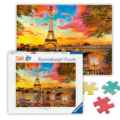 Ravensburger - Evening in Paris - 500 Piece Jigsaw Puzzle - Stunning, Vivid Imagery of Paris at Dusk - Bold Colors - Inspiring Scene - Ideal Gift - Frameable Art - Screen-Free Fun - Puzzles for Adults