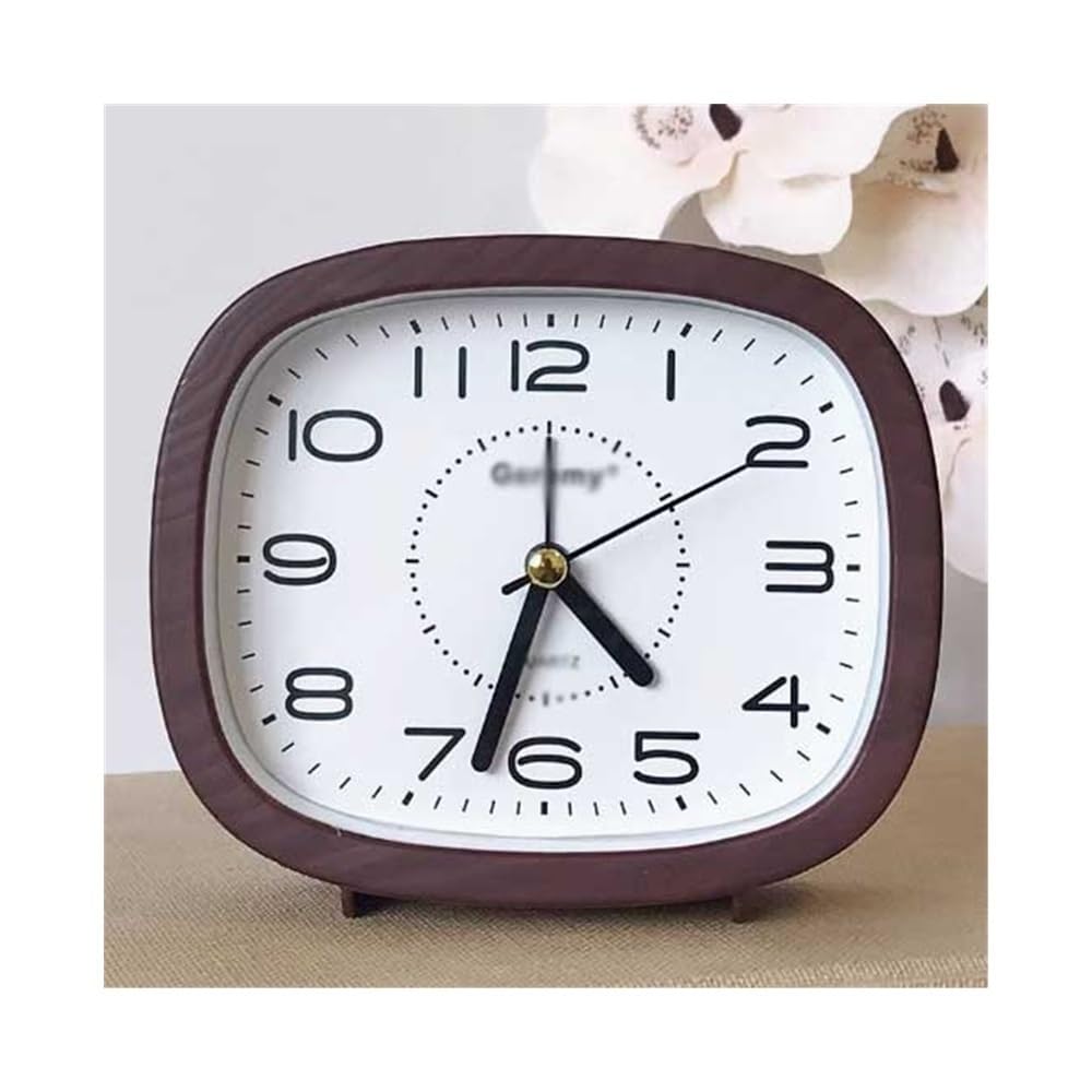 J9V4G6S3B5 Desk Clock Square Yellow Brown Battery Operated Analog Alarm Clock for Living Room Bedroom Bedside Desk Non Ticking Decorative analogue alarm clock(Bruin)