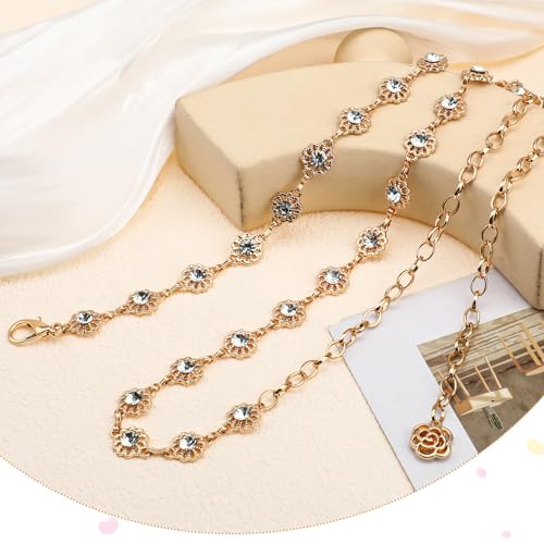 Rhinestone Diamond Flower Waist Belt Decorative Rhinestone Dress Belt Gold Sparkly Crystal for Women Formal Dresses Gold Bling Diamond Wedding Dress Bridal Chain Belts4