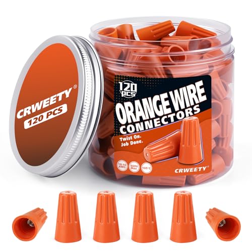 Crweety 120 Pcs Orange Wire Connectors Nuts, 18-16 AWG Electrical Wire Connectors, Twist-on Electrical Wire Caps, Sturdy Wire Caps Insulated for Quick Connection