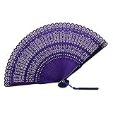 Kayaby 扇子 レディース 透かし彫り 竹製 扇子 和装小物 女性 男性 和風扇子（扇子袋＆房状の装飾付き） (パープル)