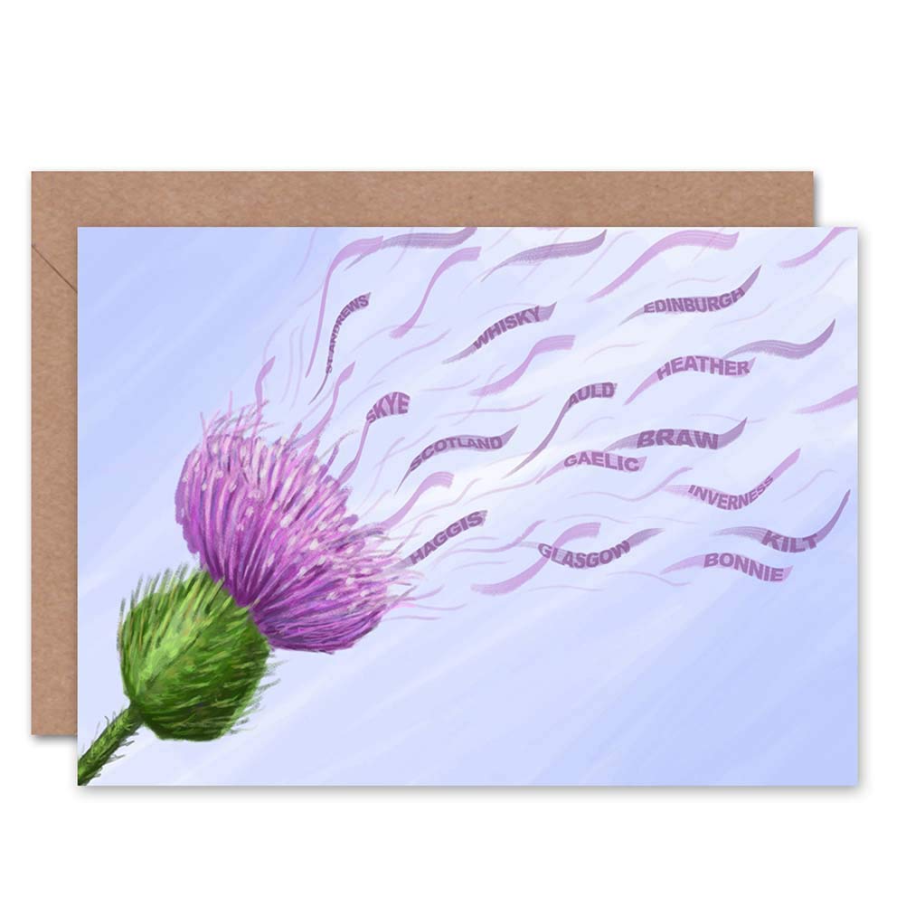 Wee Blue Coo Blue Wee Coo Wind Thistle Scottish Art Greetings Greeting Card Gift