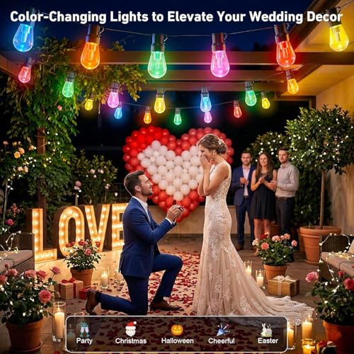 Image of Outdoor String Lights,400FT Smart RGB+IC Patio Lights with Shatterproof LED Bulbs ,Outside Light Dimmable Patio for Decor DIY IP67 Waterproof ,Courtyard, garden,Holiday,LED lights more Scene Modes