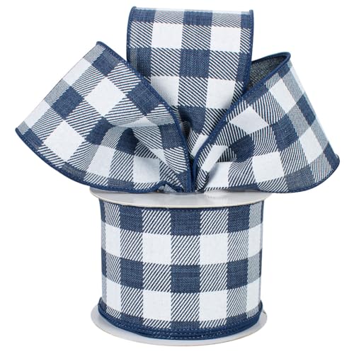 Image of Navy Blue Plaid Wired Ribbon - 2 1 /2 Inch x 10 Yards, Easter, Christmas, Summer, Fall, Birthday, Wedding Decor, Father's Day, Baby Shower, Farmhouse Decor